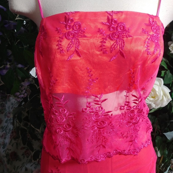 PINK/ORANGE 2 PC TOP AND SKIRT EMBROIDERED LACE SZ M/L - Picture 3 of 6